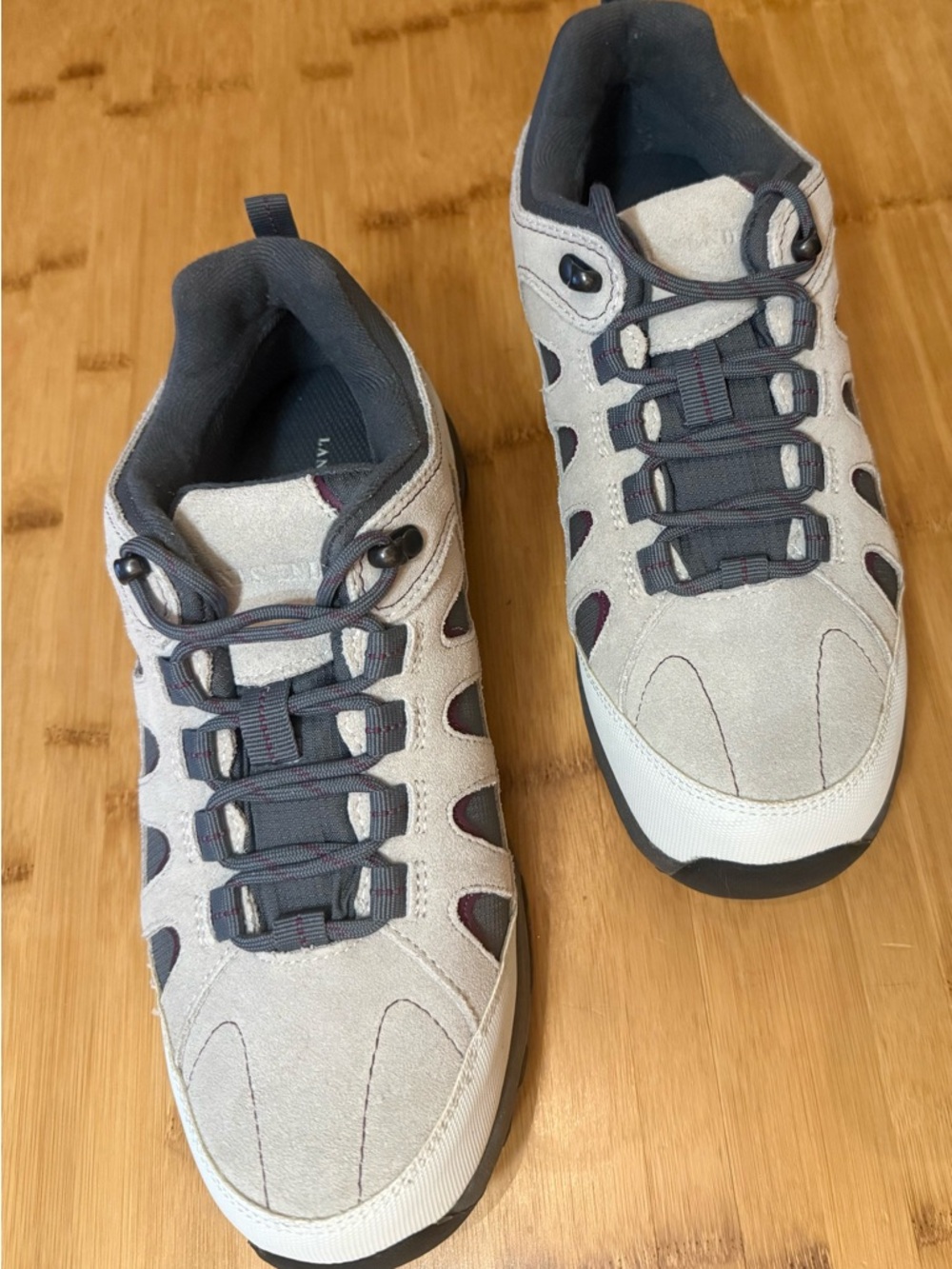 Lands' End Beige and Gray Suede Lace-Up Sneakers